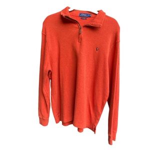 Ralph Lauren Estate Rib Orange Long Sleeve Quarter Zip Polo Pullover Sweater
